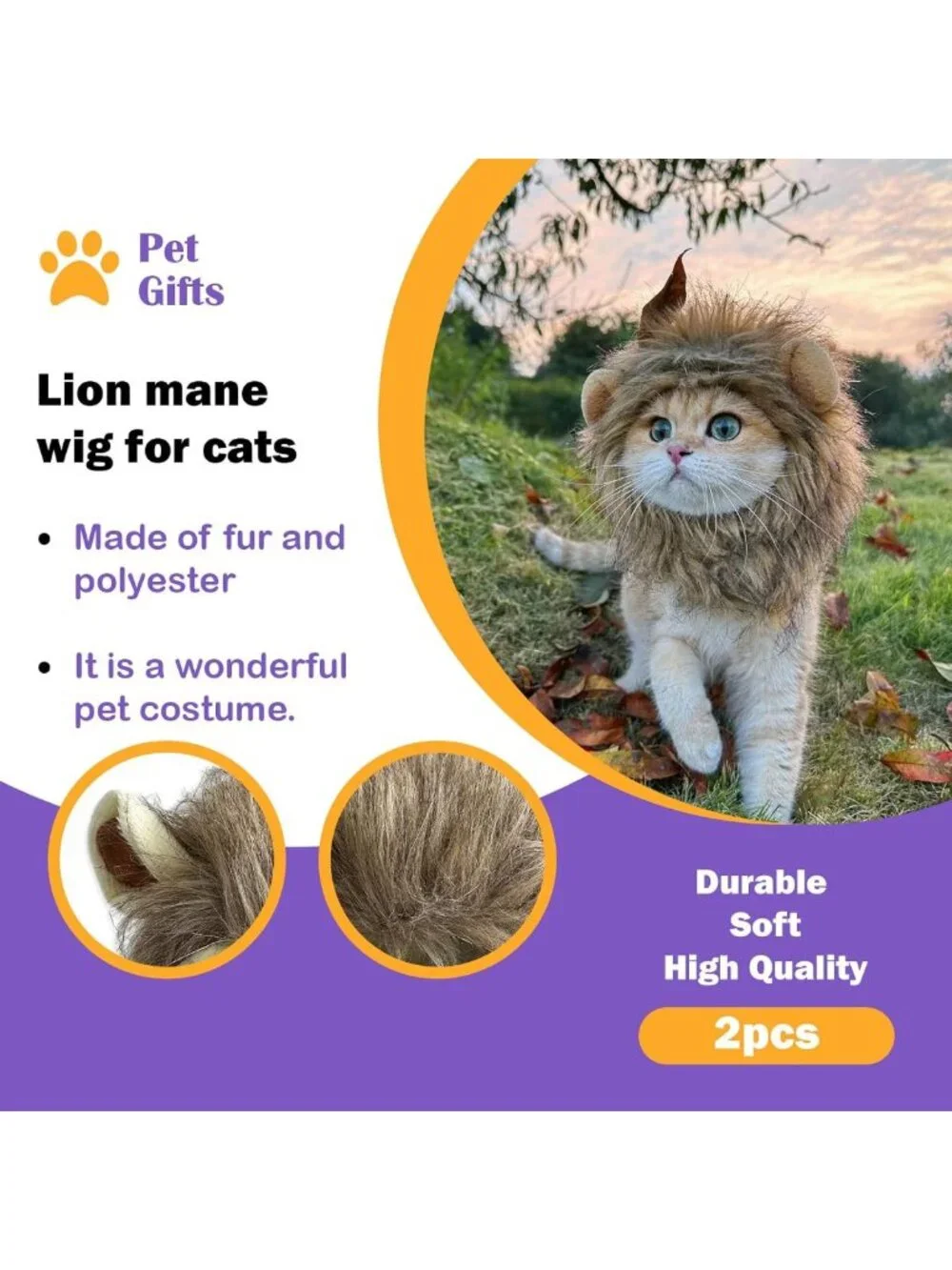 2 Pack Lion Mane Wig for Cats & Small Dogs - Funny Pet Costume for Halloween
